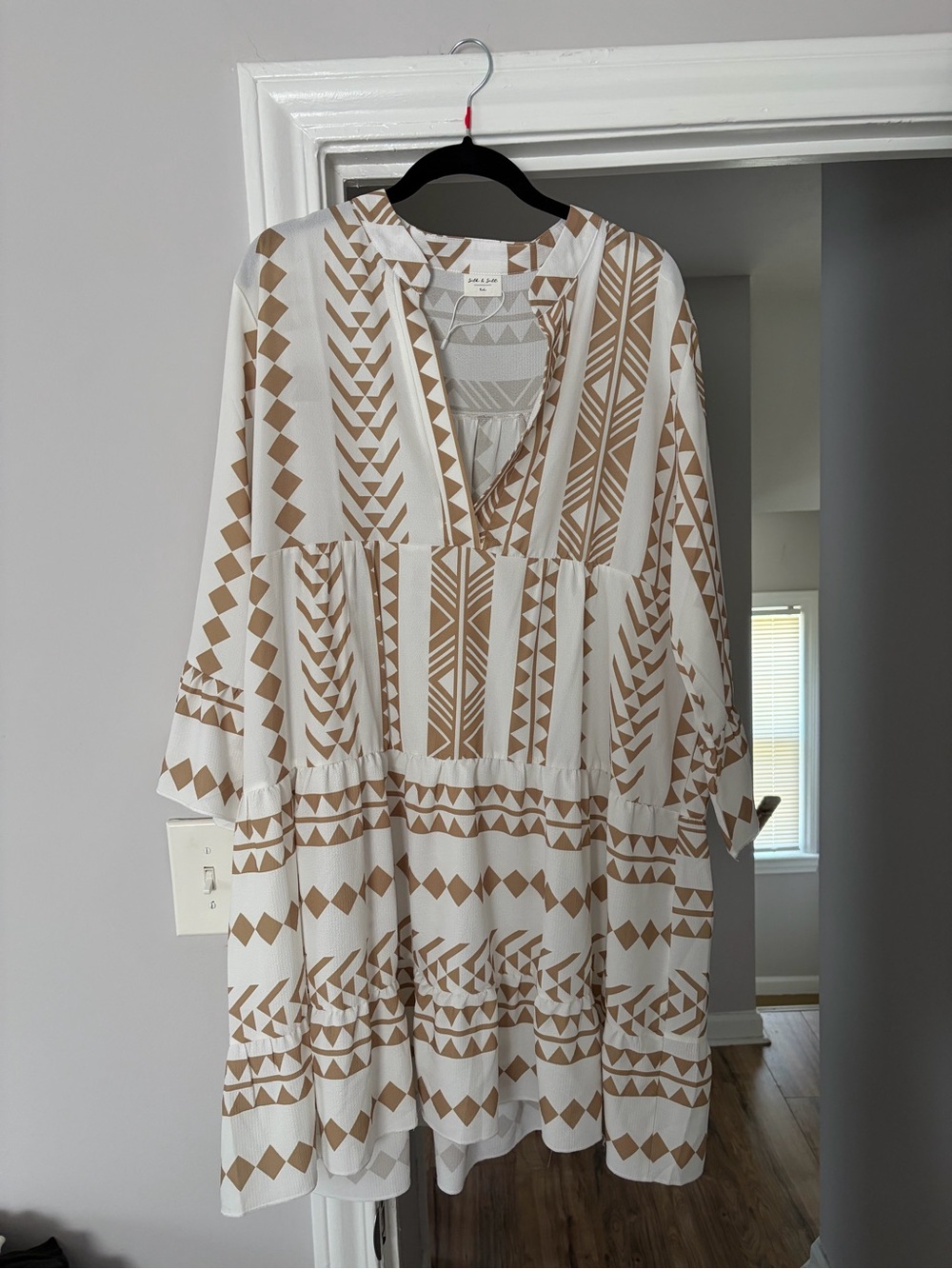 Boho Cream & Tan Geometric Mini Dress